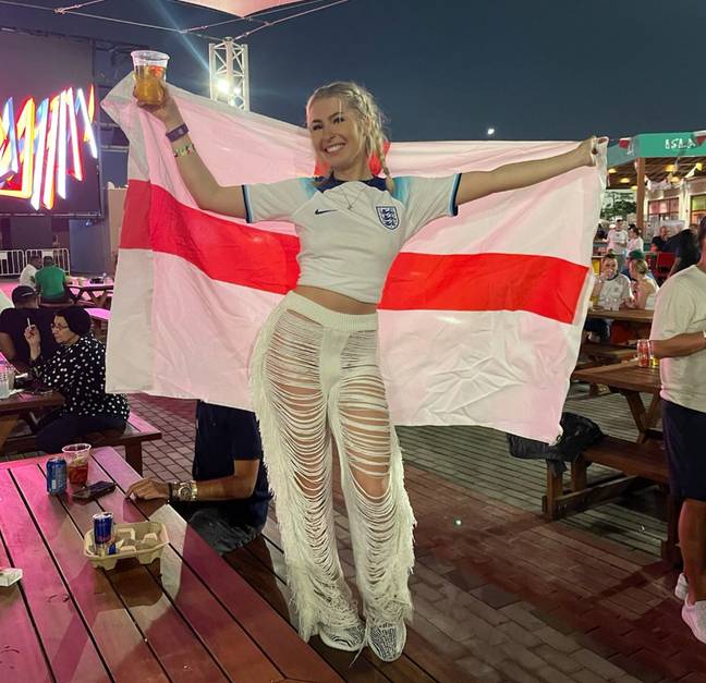 Astrid has been supporting the Three Lions in Qatar. Credit: Twitter/Astrid Wett