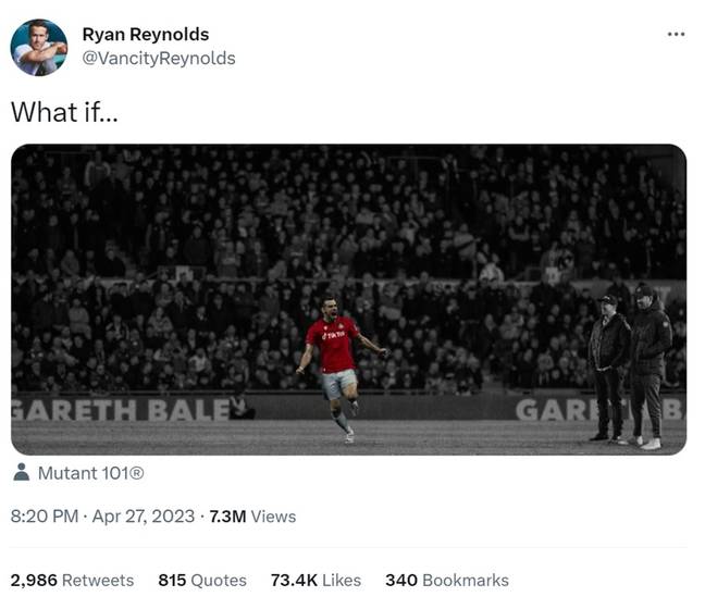 Ryan Reynolds tweeted out a picture of Gareth Bale in a Wrexham shirt. Credit: Twitter/@VancityReynolds