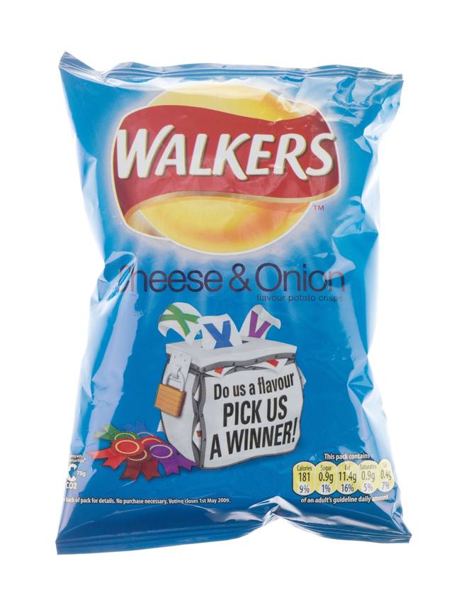 Walkers cheese and onion crisps have always come in blue bags. Credit: David Lee / Alamy Stock Photo