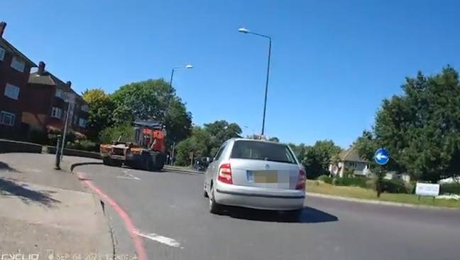 The cyclist was riding just behind the car before it made a left turn. Credit: X/@Thenorthernlad7