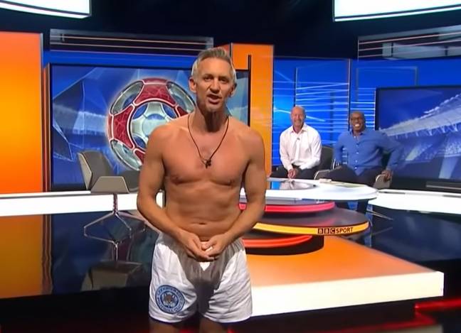 This isn't Lineker's first brush with fashion, having modelled a stylish pair of Leicester City pants (and little else) on Match of the Day. Credit: BBC