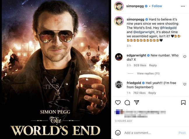 Pegg and co teased a new film on social media. Credit: Instagram/Simon Pegg
