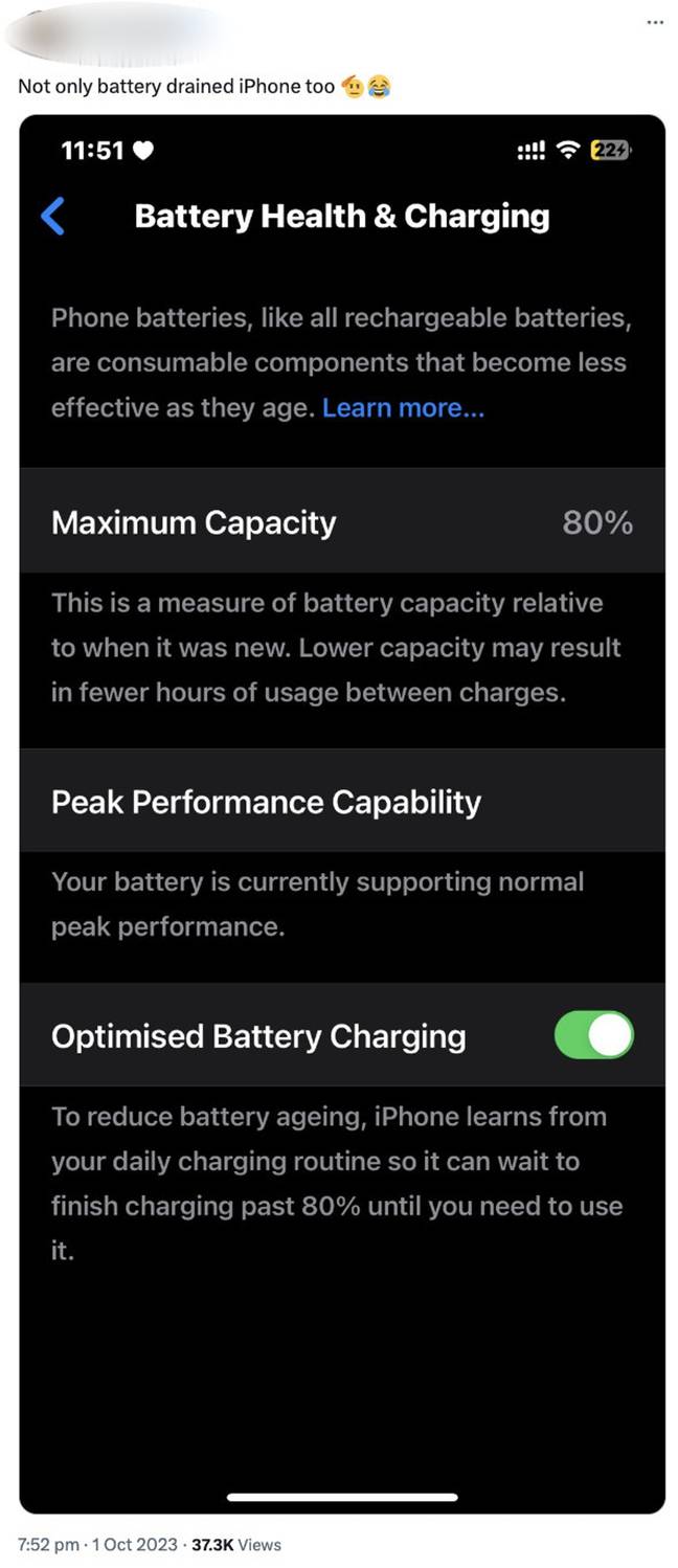 Some are also reporting a decline in battery health. Credit: X