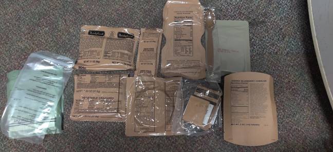 The contents of an MRE laid out. Credit: X / @dojoYun