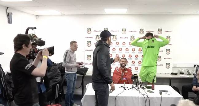 Ryan Reynolds hilariously interrupted a press conference to demand Foster's shirt. Credit: Sky Sports