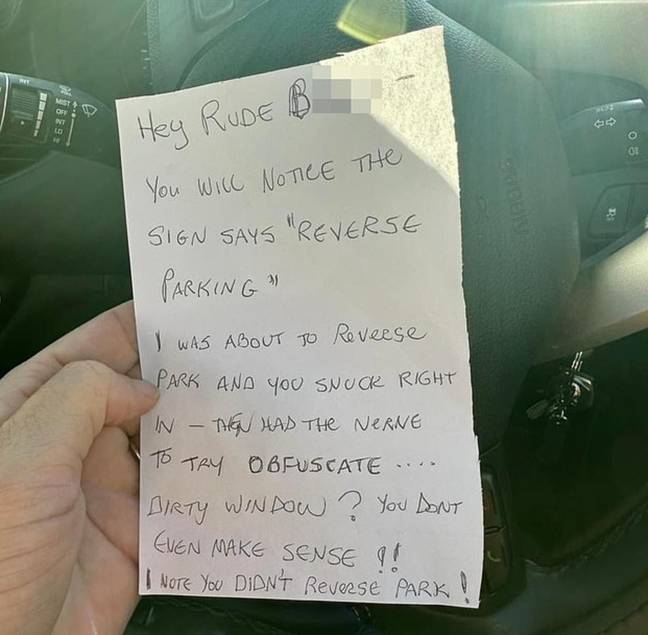 The rude note was left on their car. Facebook