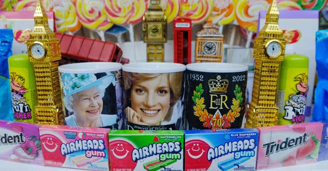 Among the US candy products and London memorabilia are illegal and counterfeit items.  Credit:  Eleventh Hour Photography / Alamy Stock Photo