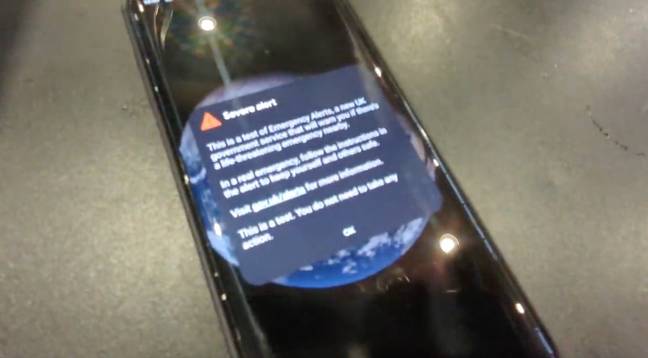 The alert played a sound and displayed a message on most people's phones. Credit: Twitter/@techandtrains101