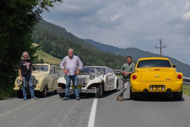 The Grand Tour trio are back for another adventure in Eurocrash. Credit: Prime Video