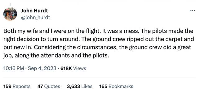 Passengers onboard the faecal flight revealed exactly what it was like. Credit: Twitter/@john_hurdt
