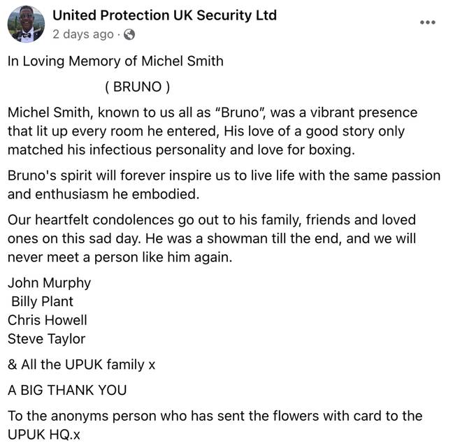 The company that provided security for the festival also released a tribute for Michael. Credit: Facebook/United Protection UK Security Ltd