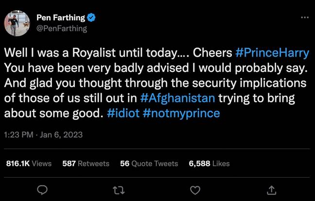Pen Farthing has had to evacuate Kabul, he says, as a result of Prince Harry's book. Credit: Twitter