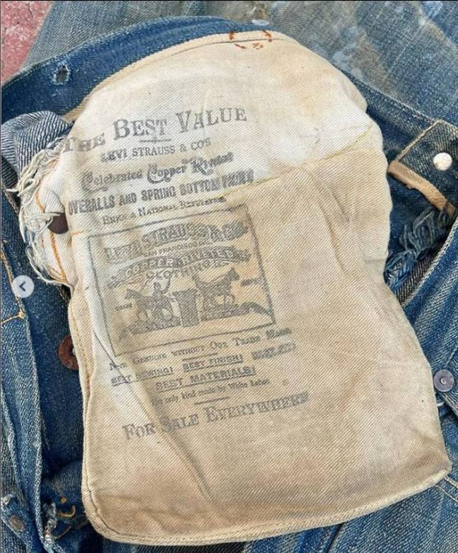 The jeans included the brand's original racist slogan. Credit: @goldenstatevtg/Instagram