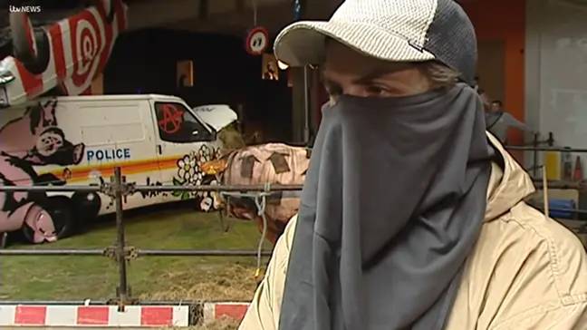 The man interviewed by ITV News claimed to be Banksy. Credit: ITV News/ YouTube