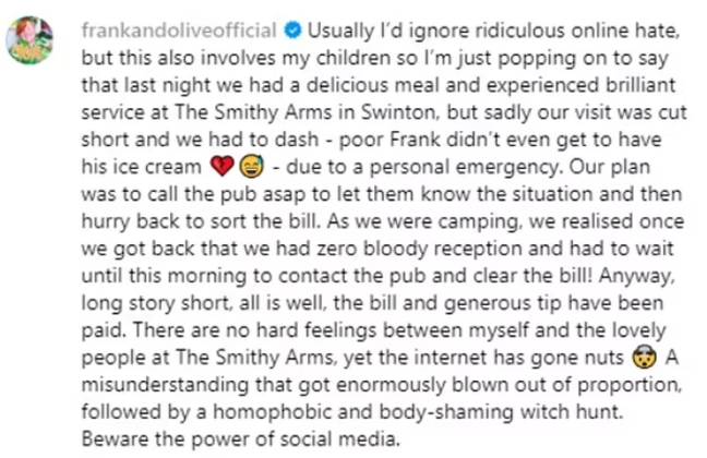 One of the women defended themselves online after facing abuse. Credit: Instagram/@frankandoliveofficial