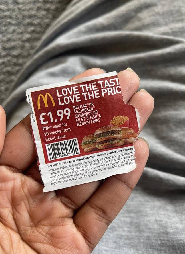 The nostalgia is real with this McDonald's coupon from 2015. Credit: Twitter/@JeffChangx