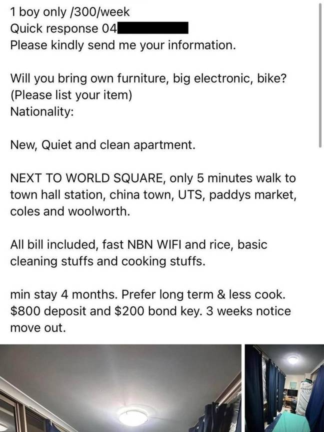 The ad in question. Credit: Inner West Buy, Sell and Give Away/Facebook Marketplace