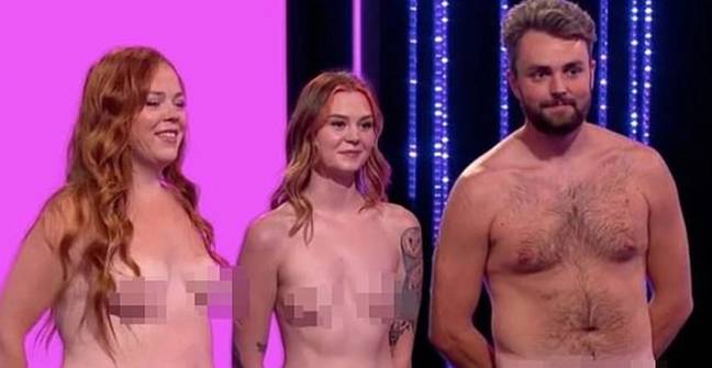 Couple Abbie and Charlie meet Lizzie on Naked Attraction. Credit: Channel 4