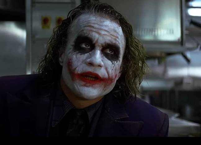 Heath Ledger spent hours getting his makeup done for this scene, even on days of shooting when he wouldn't be on camera. Credit: Warner Bros