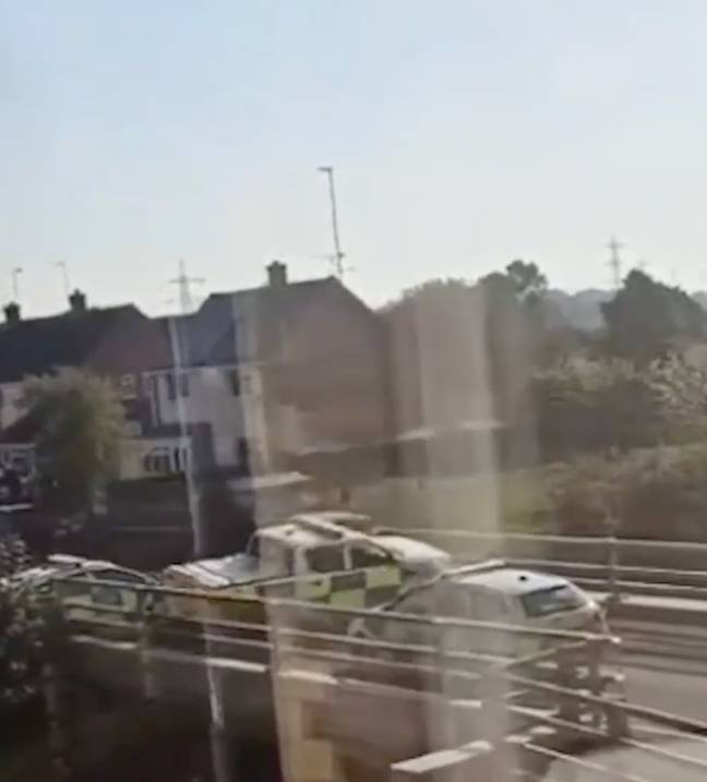 The military truck ploughed through a police roadblock. Credit: X