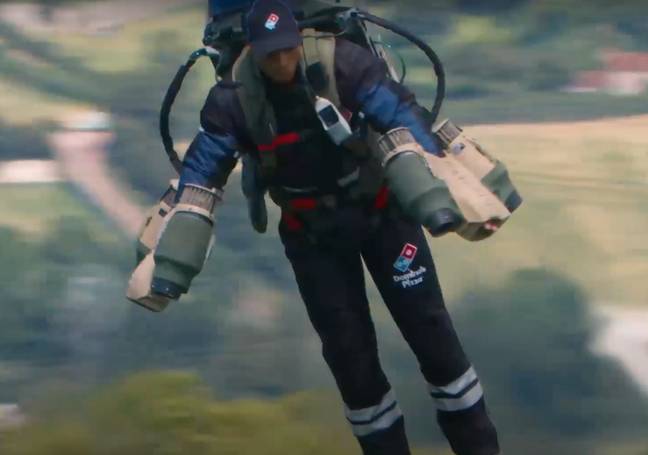 The jet pack delivery service is a world first. Credit: YouTube/The Independent