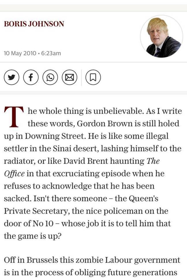 Boris Johnson's article in the Telegraph has resurfaced