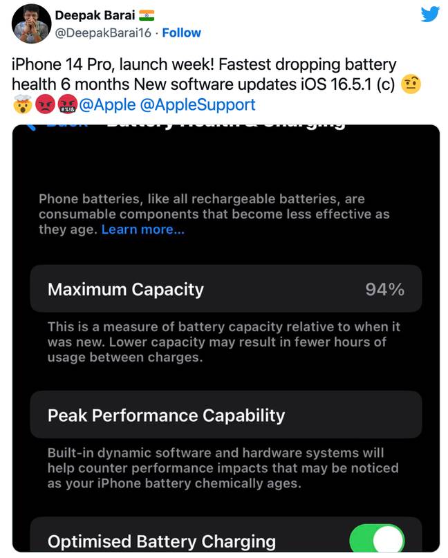 iPhone users are not happy with the apparent effects of the update. Credit: Twitter/ @DeepakBarai16