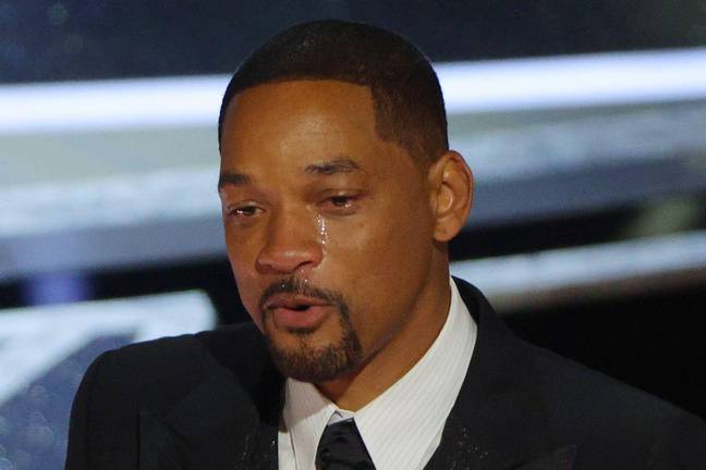 Will Smith gets emotional during his Best Actor acceptance speech. Credit: Alamy