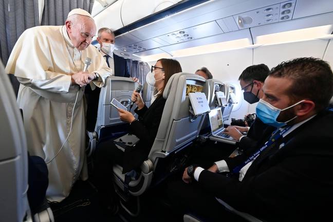 The Pope took questions on his flight back to Rome. Credit: Alamy
