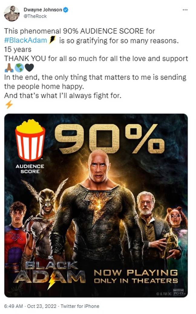 Dwayne Johnson thanked fans of the movie for enjoying it. Credit: Twitter/@TheRock