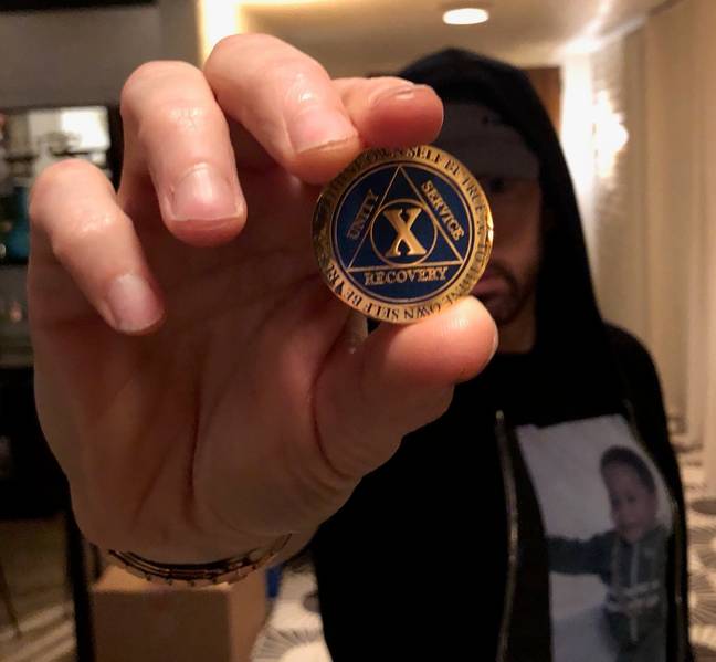 Eminem shared a photo marking his 10 year's sober in 2018. Credit: @eminem/twitter