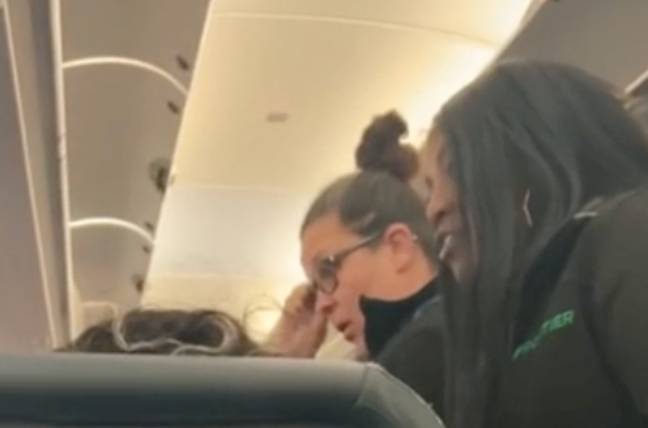 The flight attendants tried to get the couple off the plane but when they refused had to make everyone disembark. Credit: @sunny.and.golden/ TikTok/ u/Koshka69/ Reddit