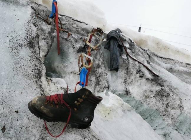 Police shared an eerie picture of the hiker's boot. Credit: Valais Canton Police 