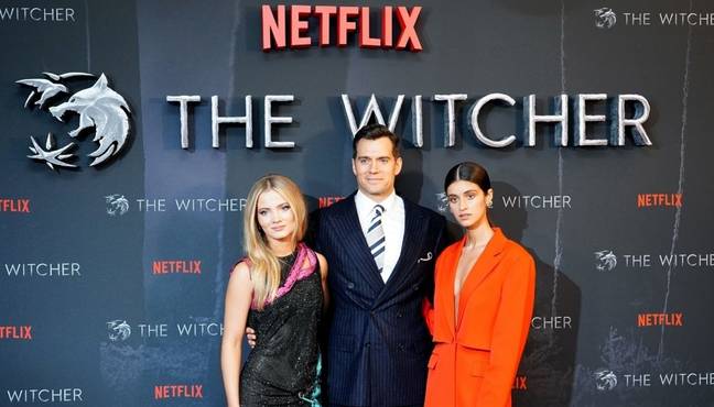 Freya Allan, Henry Cavill and Anya Chalotra attending the world premiere of The Witcher season two. (Credit: PA)