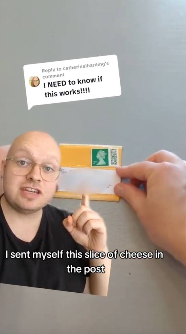 Tom Davies posted himself a slice of cheese via Royal Mail with just a stamp on it. Credit: TikTok/@tomandthat