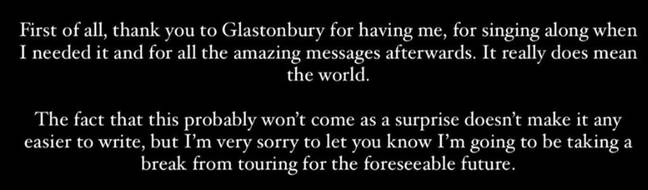 Lewis Capaldi announced a break from touring after Glastonbury. Credit: Instagram/@lewsicapaldi