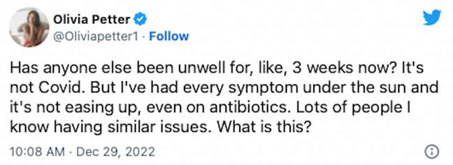 People have been taking to Twitter to share their concerns over this mysterious flu that everyone seems to have at the moment. Credit: Twitter