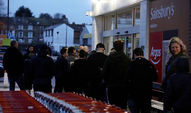 People queued outside Sainsbury's supermarkets to get Prime. Credit: SWNS