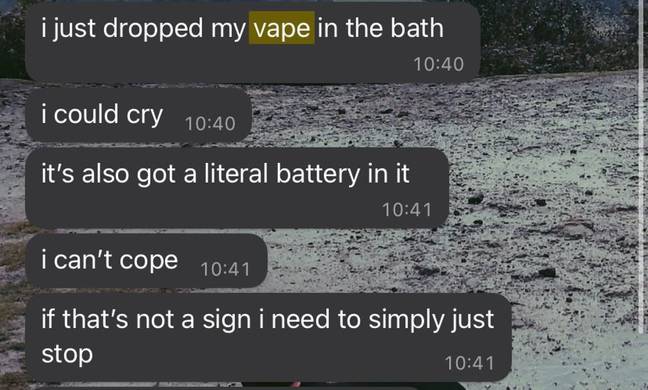 Yes, this is a real text message exchange I sent. I was so addicted I nearly electrocuted myself in the bath because I couldn't go without for half an hour... what a saddo. Credit: LADbible/Supplied