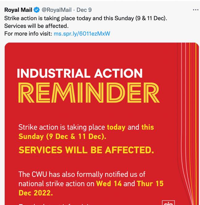 Workers are striking for better pay. Credit: @royalmail/Twitter