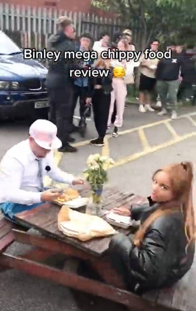 The woman clearly wasn't impressed by being taken to the infamous mega chippy. Credit: TikTok/@j2xkia