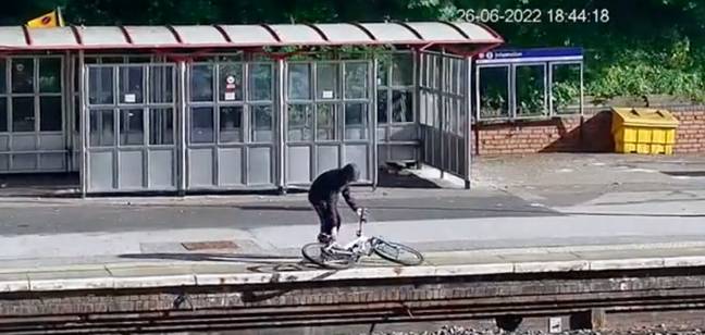 The first person initially placed the bike on the edge of the platform. Credit: Network Rail