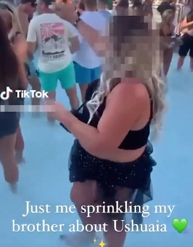 The woman claimed to have been sprinkling her brother’s ashes in the water. Credit: TikTok