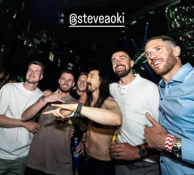 DJ Steve Aoki was seen partying with the team from Wrexham football club. Credit: Paul Mullin/@paulmullin12