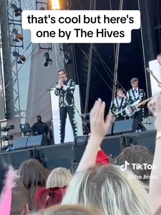 Crowds still cheered for The Hives even without getting an Oasis song. Credit: TikTok/ @the.hives