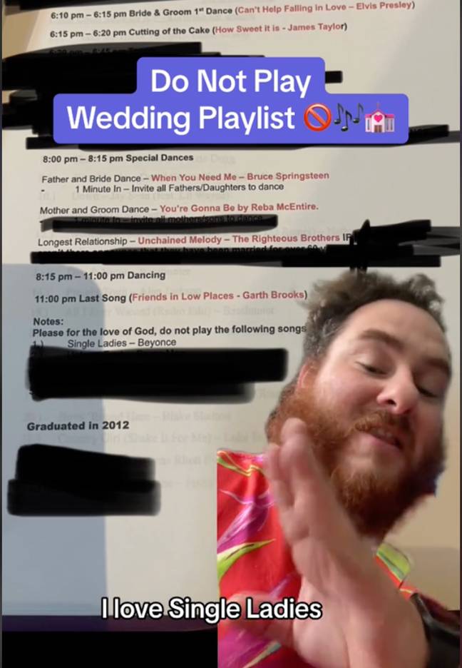 A wedding DJ shared a couple’s ‘no play list’. Credit: TikTok/@hribstar