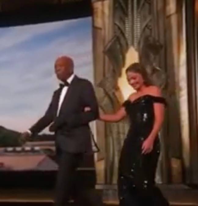 Morgan Freeman was wearing a black glove during the Oscars. Credit: ABC
