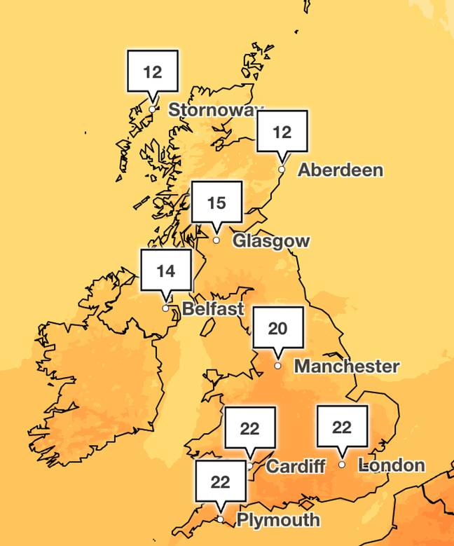 The sun will be shining for most of the UK on Sunday 28 May. Credit: Met Office
