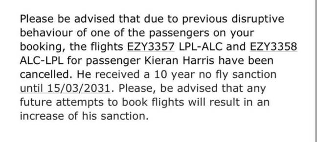 Here's the info he received from easyJet. Credit: Kennedy News and Media