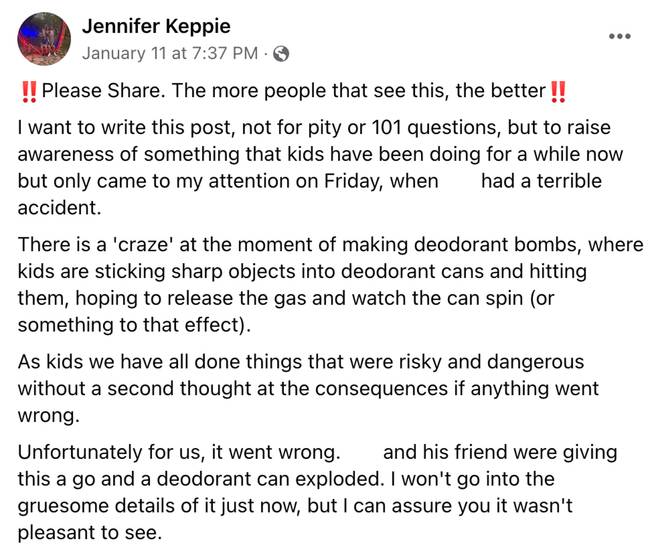 Keppie shared her warning online for other parents. Credit: Jennifer Keppie/Facebook